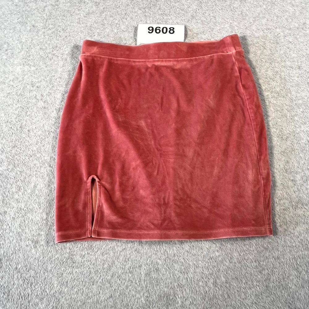 Double Zero Mini Skirt Womens Medium Pink Velvet Stretch Side Slit Party Casual